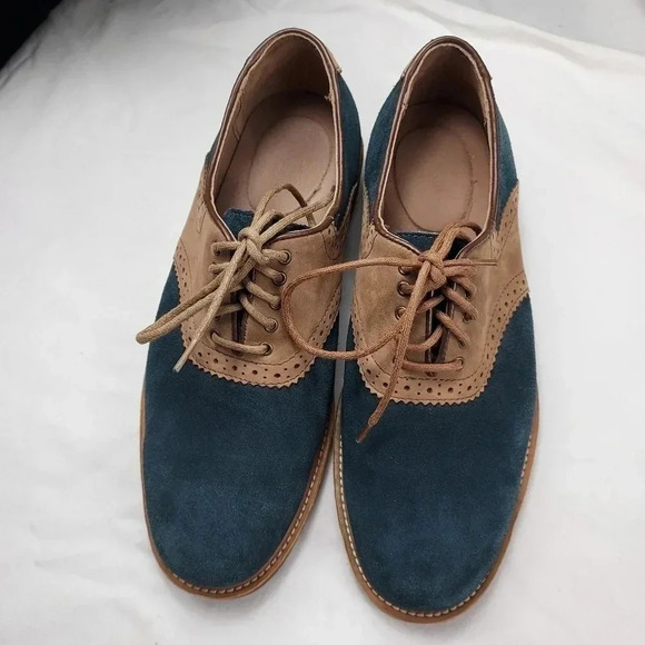 Land's End Mens Tan Leather and Blue Suede Lace Shoes Size 9 - Picture 10 of 14